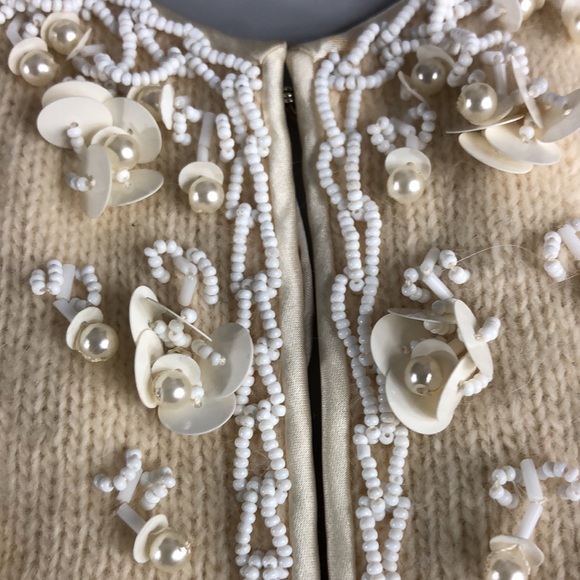 Amazing Vintage B. Altman & Co. Cream Sweater w/Sequins and Beads - Picture 4 of 16